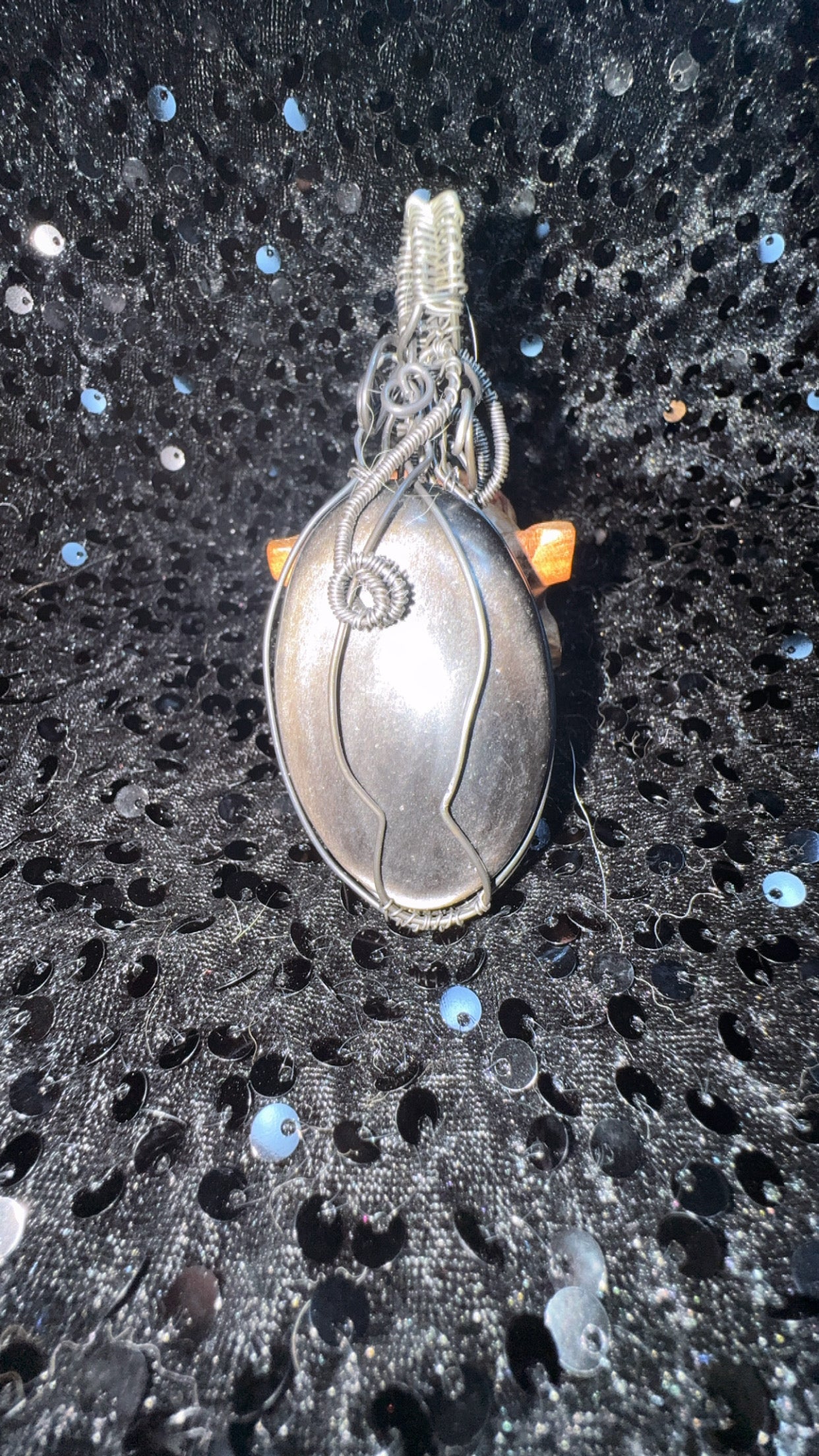 Wire Silver Obsidian Pendant