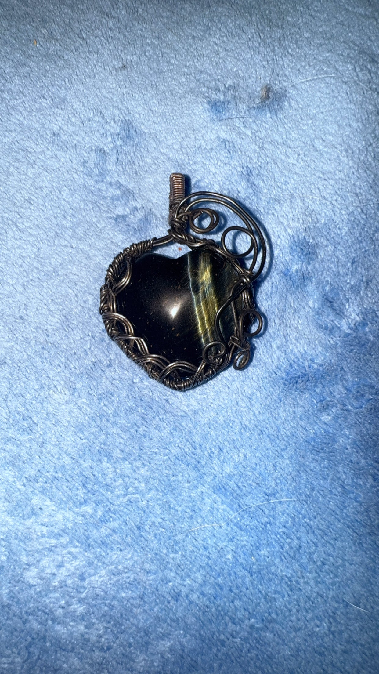 Blue Tiger Eye Black Wire Pendant