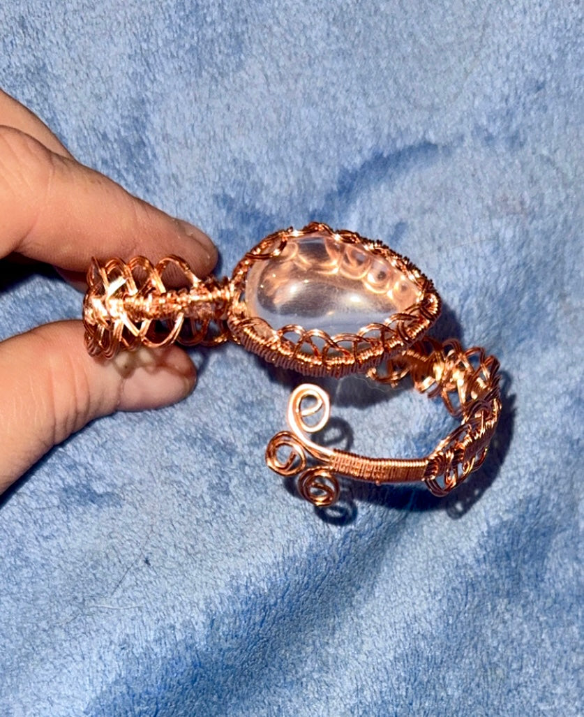 Clear Quarts Copper Wire Bangle Bracelet