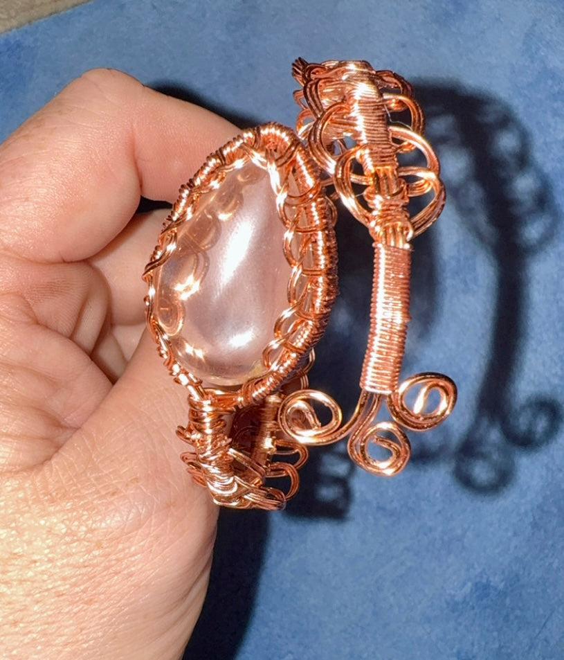 Clear Quarts Copper Wire Bangle Bracelet