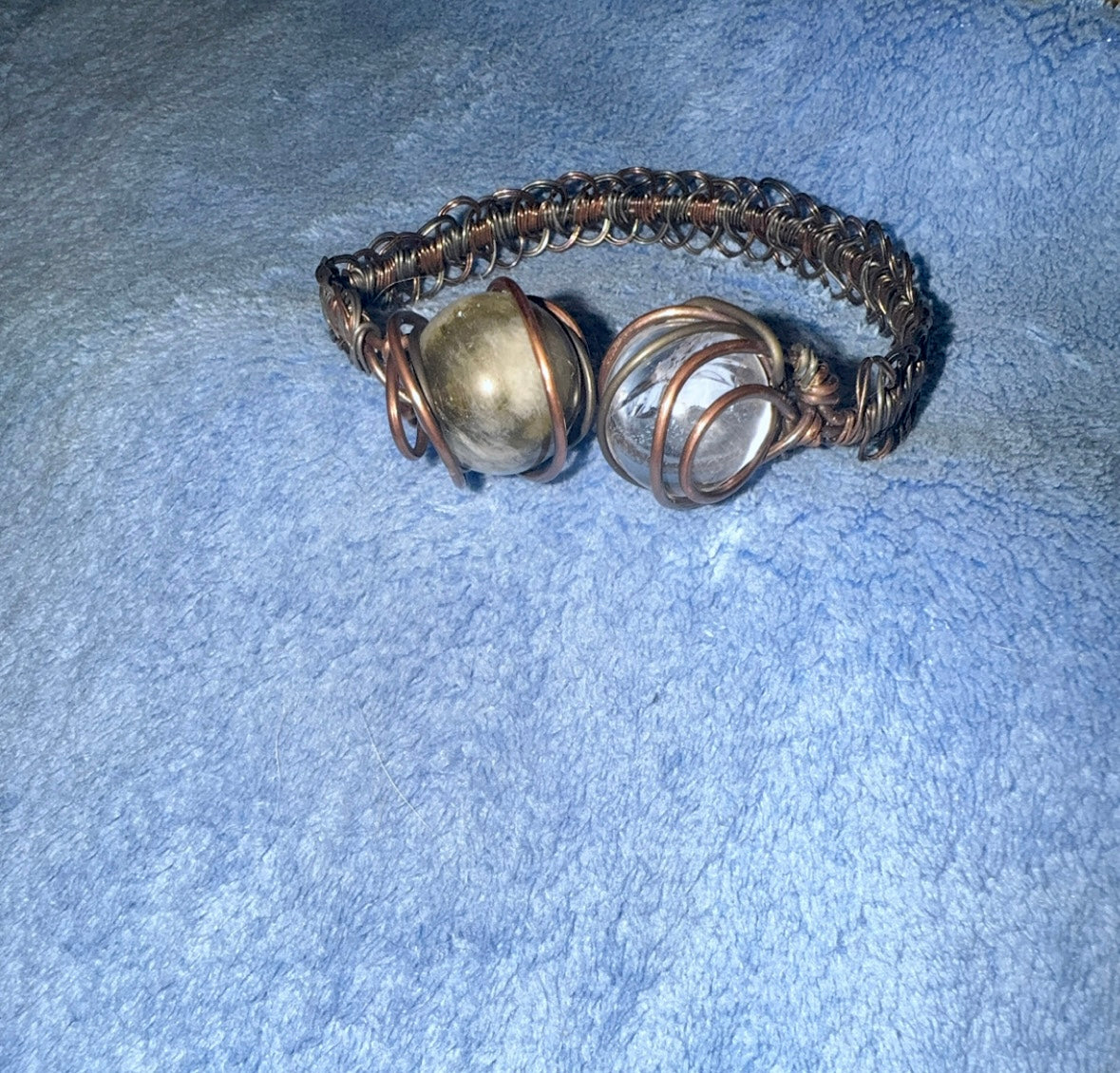 Labradorite & Clear Quarts Copper Wire Bangle Bracelet