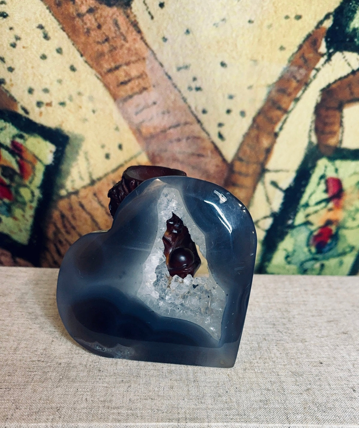 Volcanic agate druzy heart