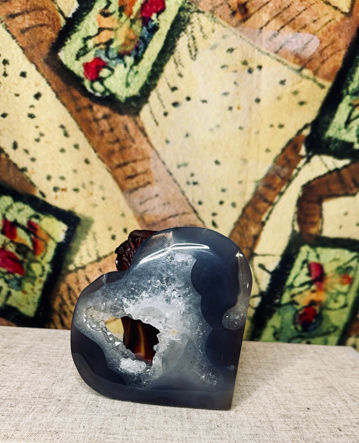 Volcanic agate druzy heart