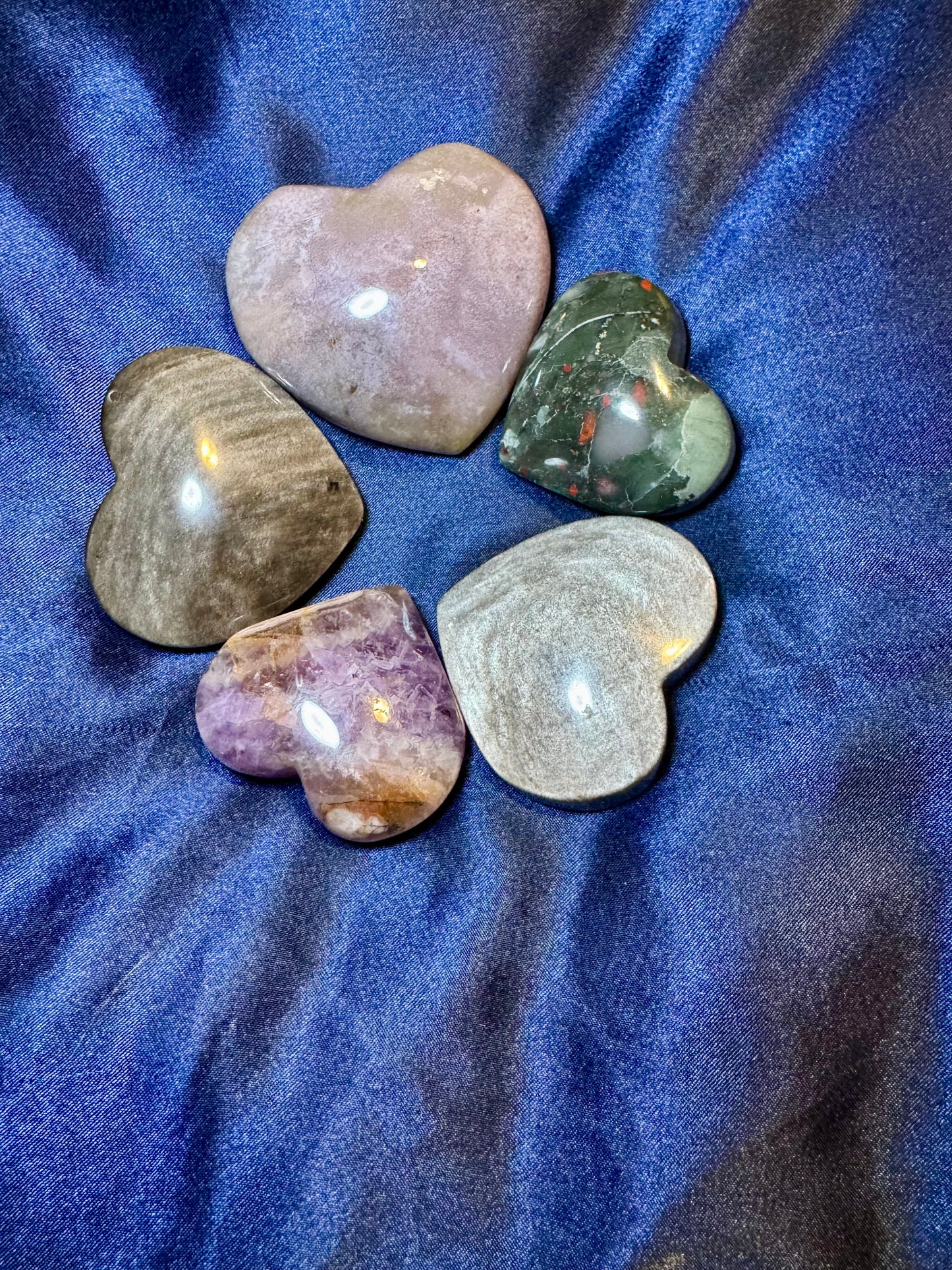 Heart Stone Amethyst / Silver Obsidian / African Blood
