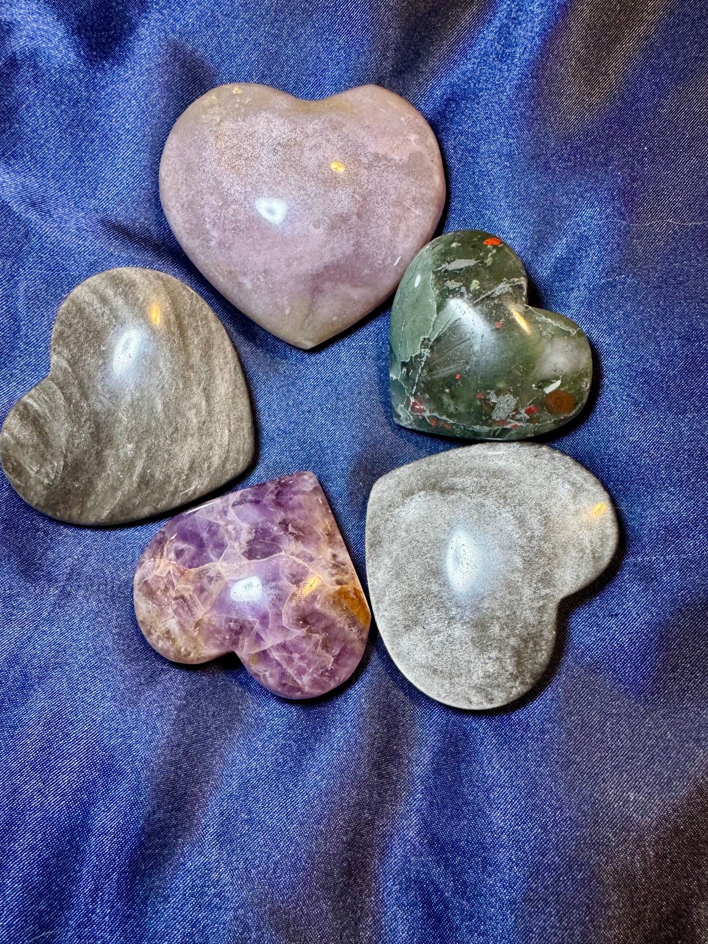 Heart Stone Amethyst / Silver Obsidian / African Blood