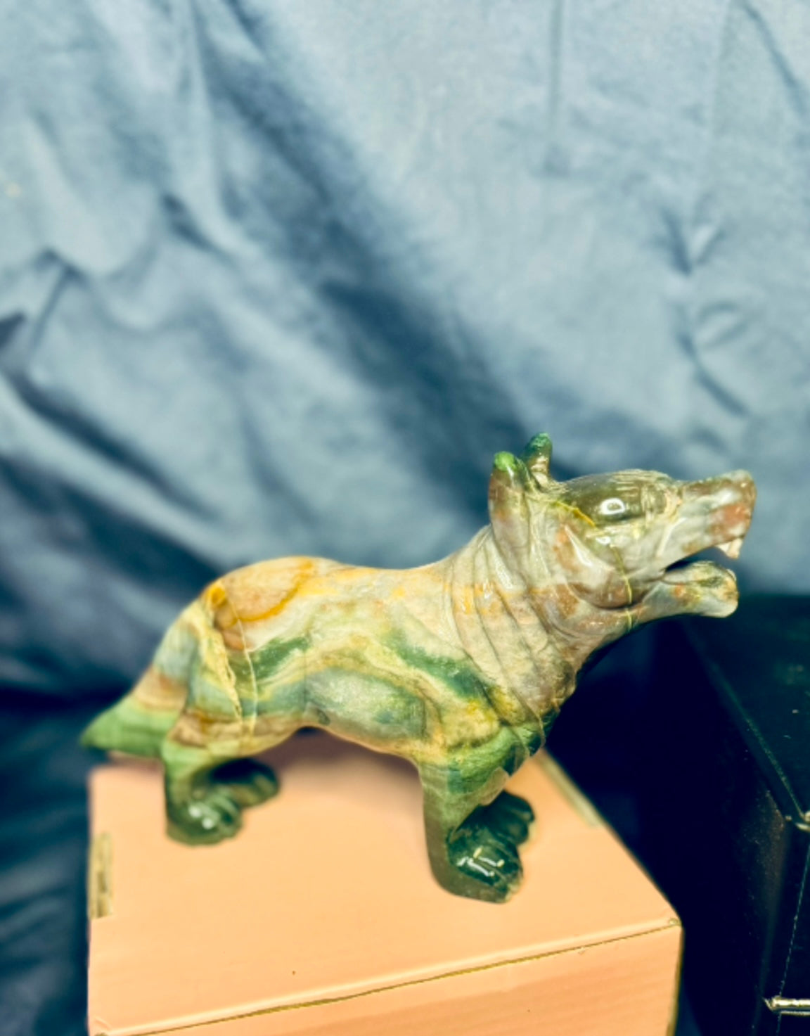 Wolf Carving Ocean Jasper