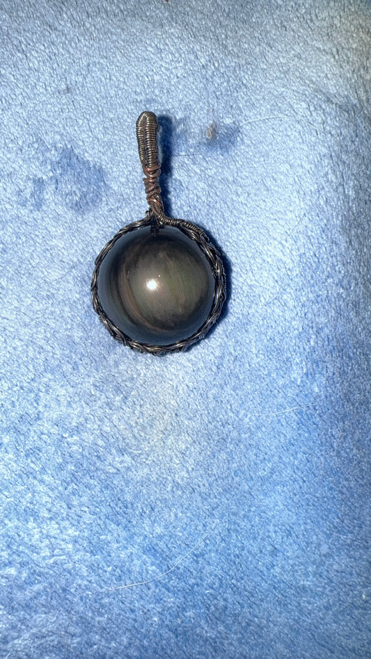 Rainbow Obsidian Wire Pendant