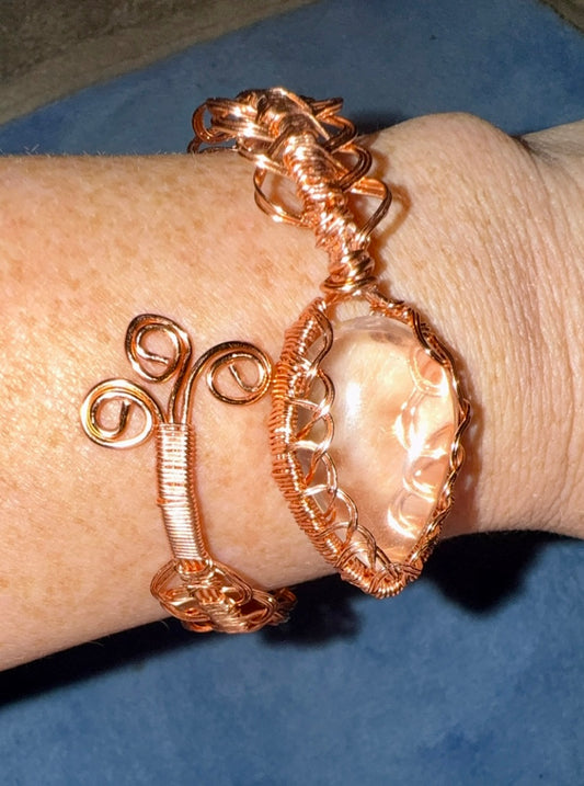 Clear Quarts Copper Wire Bangle Bracelet